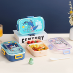 BENJI - Lunch Box Tempat Makan Kotak Bekal Plastik Anak Bergambar Lucu dengan Sekat dan Sendok