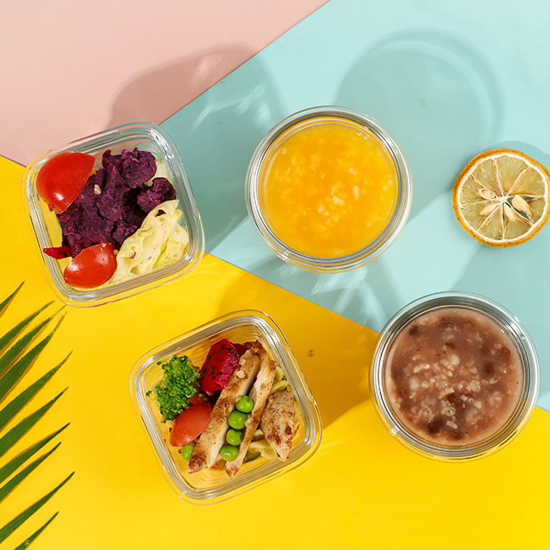 BENTO MINI - Food Box Bulat Persegi Mini Penyimpanan Makanan Kaca Kedap Udara