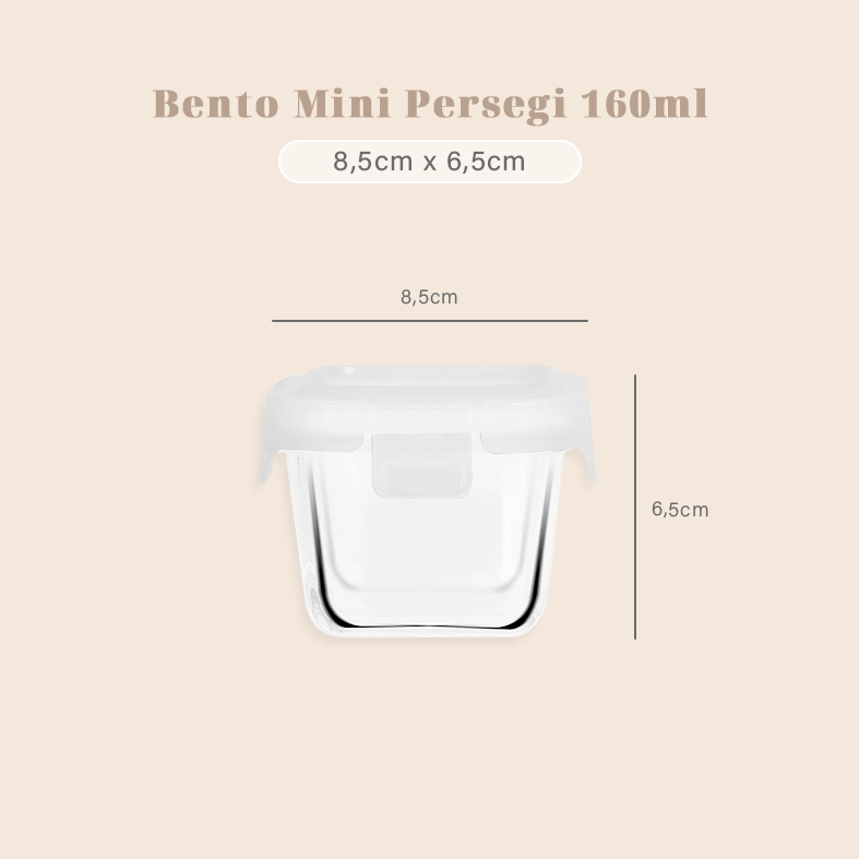 BENTO MINI - Food Box Bulat Persegi Mini Penyimpanan Makanan Kaca Kedap Udara