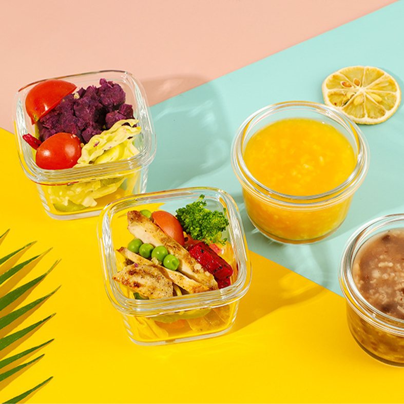 BENTO MINI - Food Box Bulat Persegi Mini Penyimpanan Makanan Kaca Kedap Udara