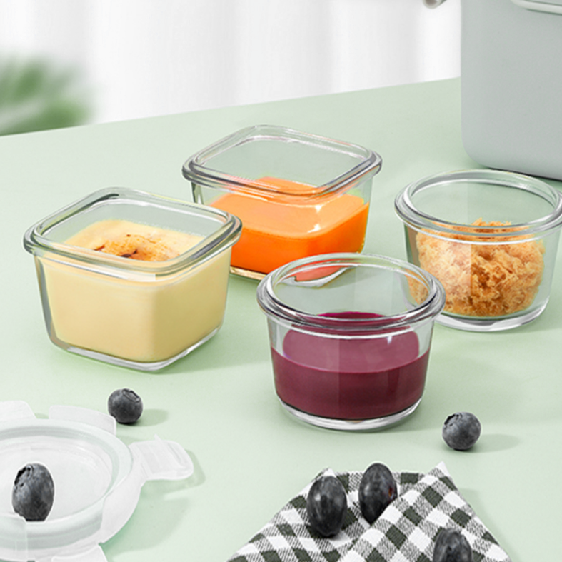 BENTO MINI - Food Box Bulat Persegi Mini Penyimpanan Makanan Kaca Kedap Udara