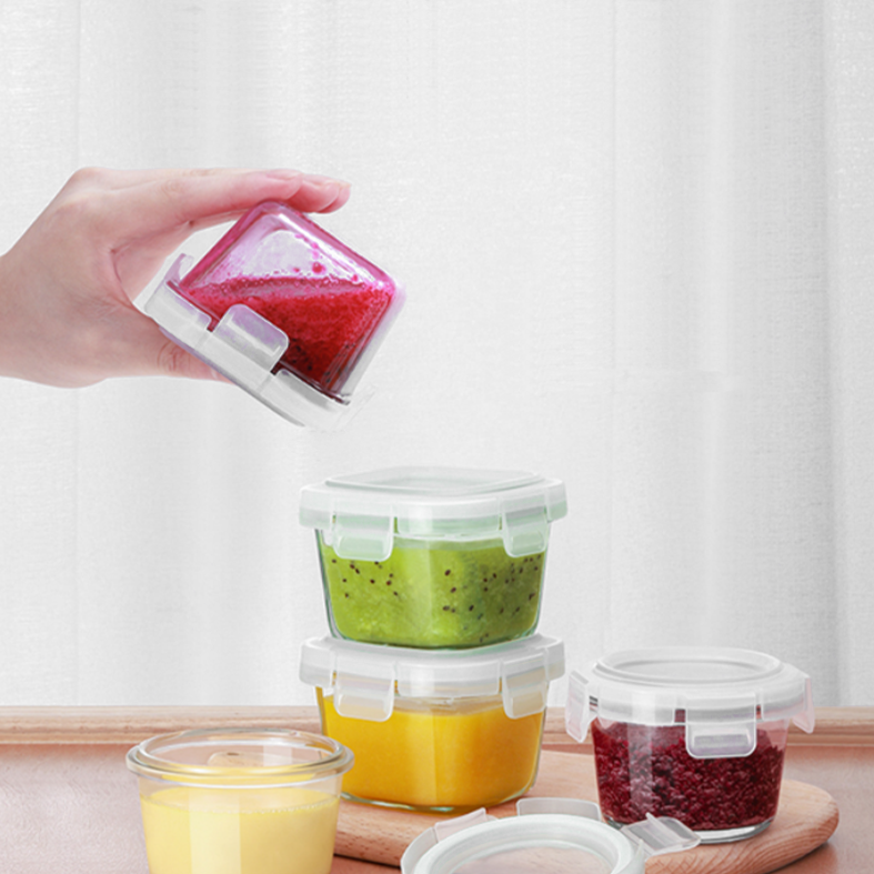 BENTO MINI - Food Box Bulat Persegi Mini Penyimpanan Makanan Kaca Kedap Udara