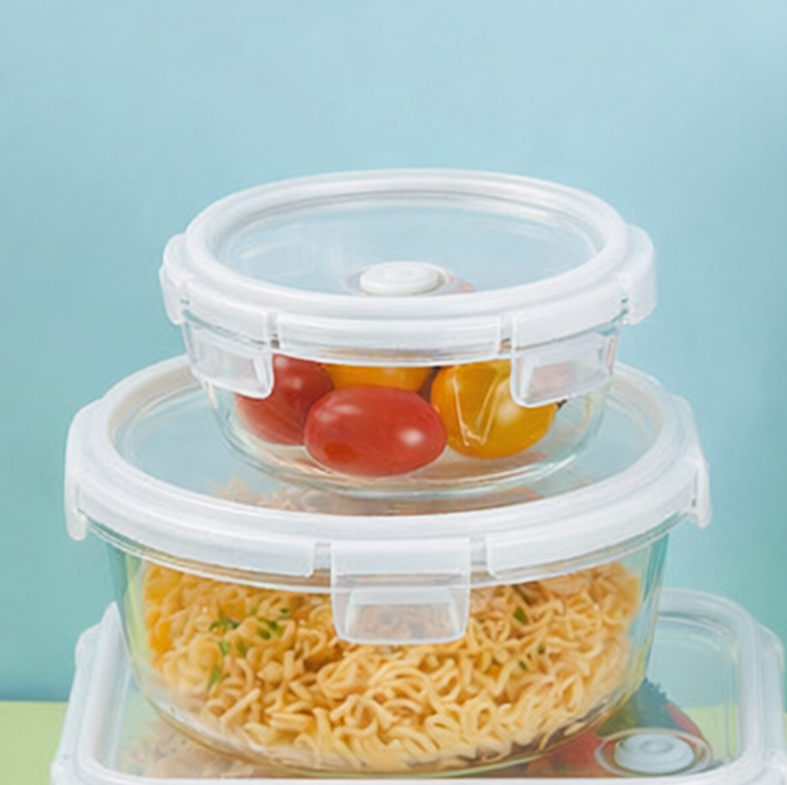 BENTO BULAT - Lunch Box Kotak Penyimpanan Makanan Kaca Kedap Udara