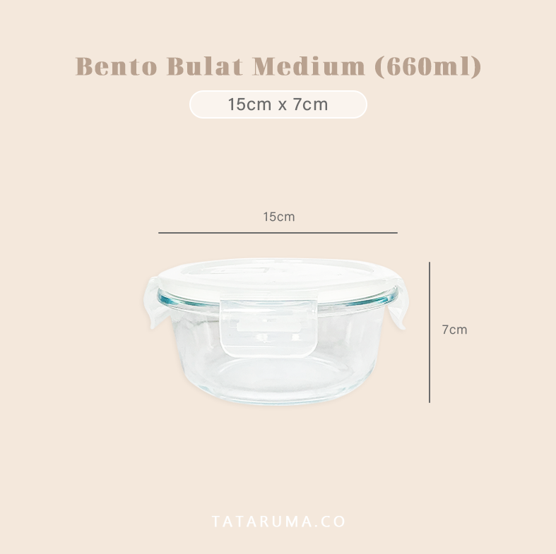 BENTO BULAT - Lunch Box Kotak Penyimpanan Makanan Kaca Kedap Udara