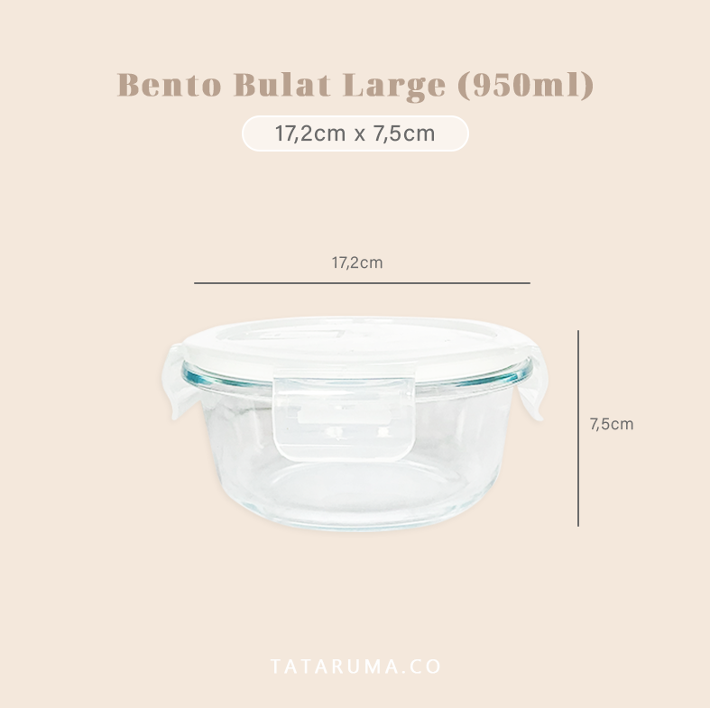 BENTO BULAT - Lunch Box Kotak Penyimpanan Makanan Kaca Kedap Udara