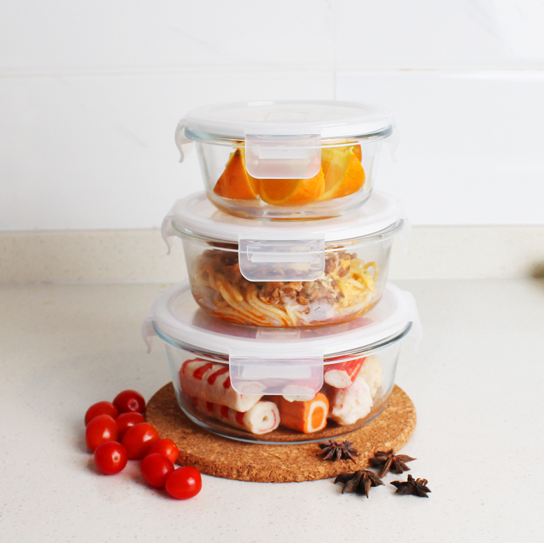 BENTO BULAT - Lunch Box Kotak Penyimpanan Makanan Kaca Kedap Udara