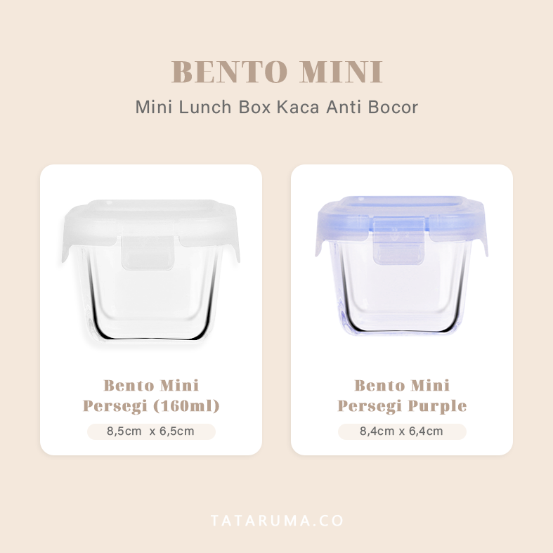 BENTO MINI - Food Box Bulat Persegi Mini Penyimpanan Makanan Kaca Kedap Udara
