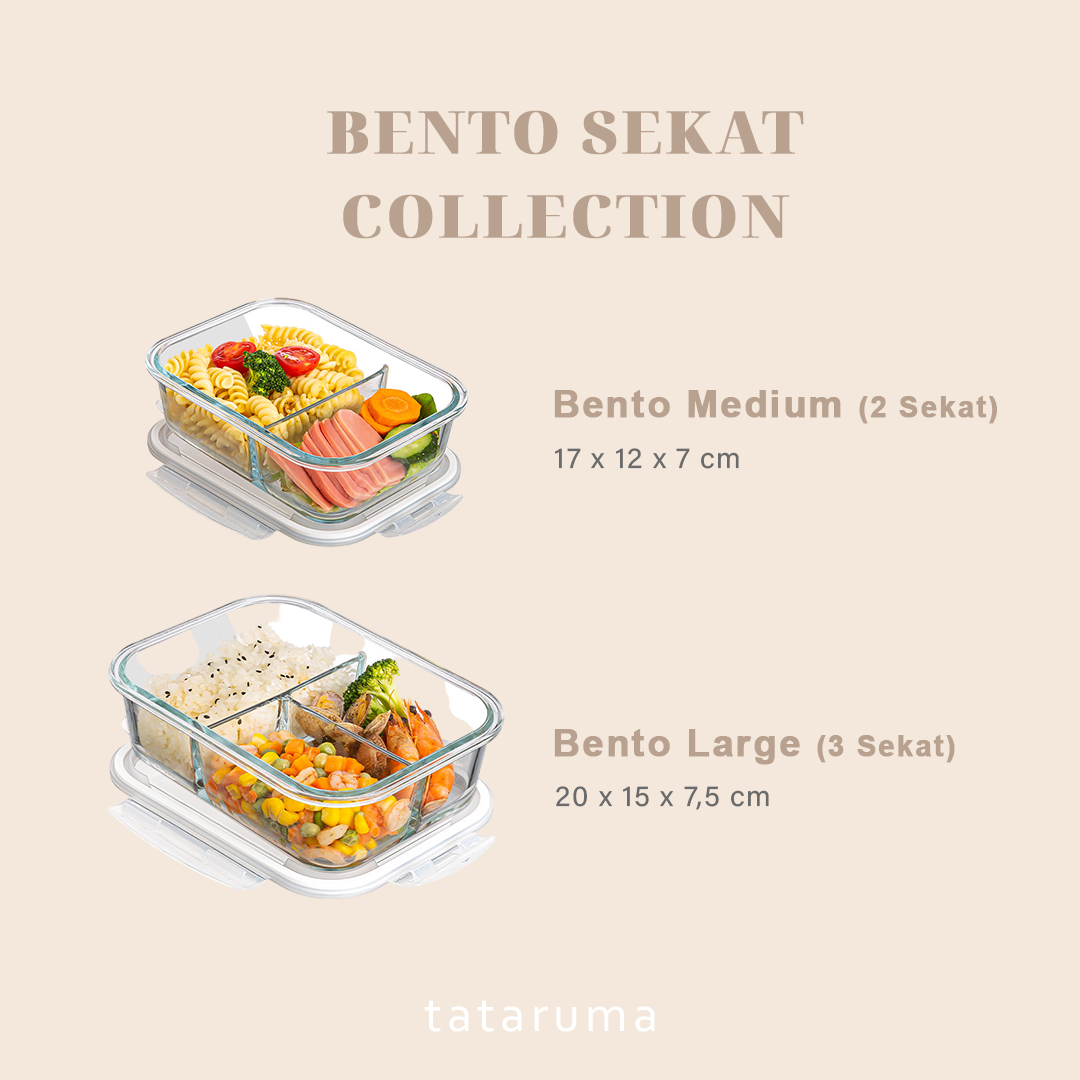 BENTO SEKAT - Lunch Box Kaca Sekat Kedap Udara Anti Bocor