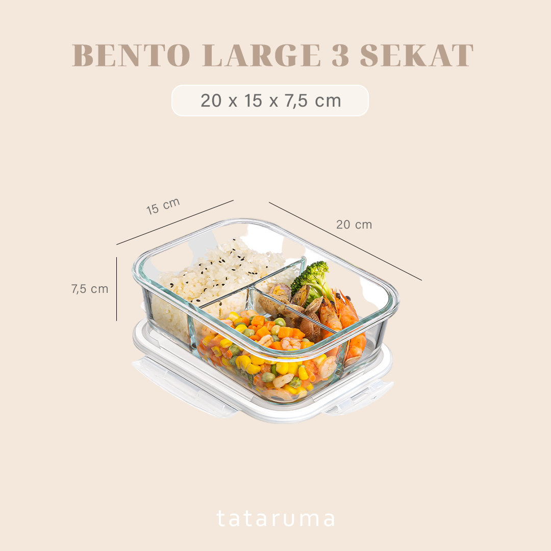 BENTO SEKAT - Lunch Box Kaca Sekat Kedap Udara Anti Bocor