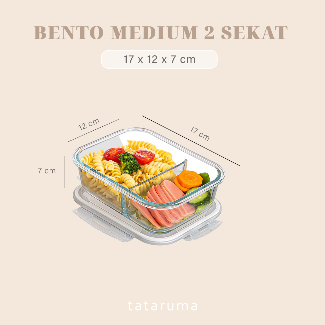 BENTO SEKAT - Lunch Box Kaca Sekat Kedap Udara Anti Bocor