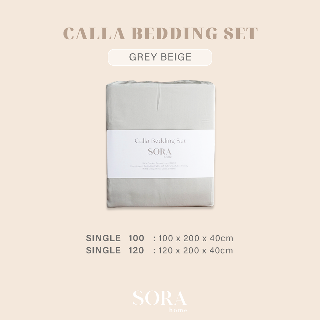 SORA Calla Bedding Set - Premium Bamboo Lyocell 300TC Fitted Bed Sheet Pillow Case Bolster