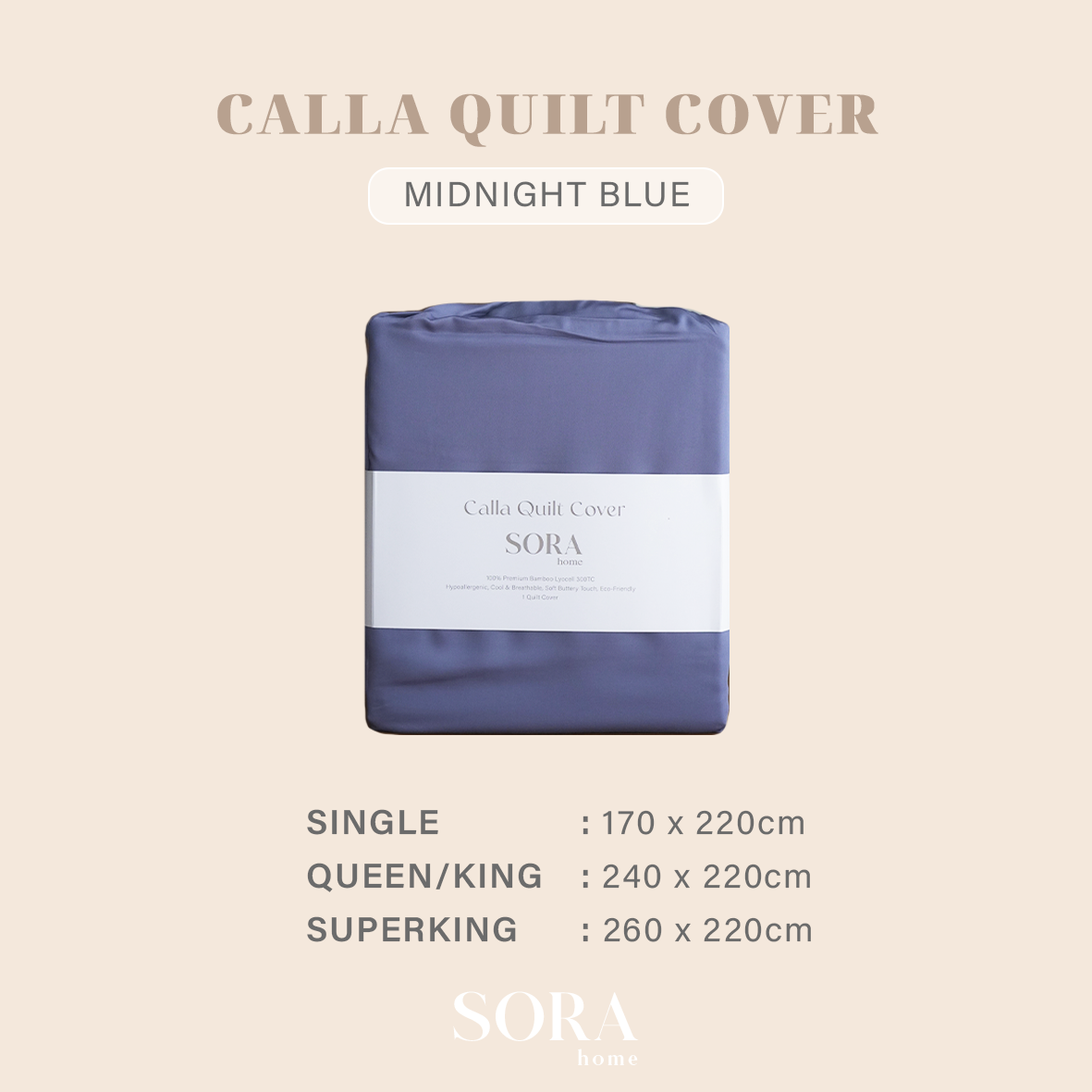 SORA Calla Quilt Cover - Premium Bamboo Lyocell 300TC Penutup Selimut Dalam Inner Duvet Bedcover