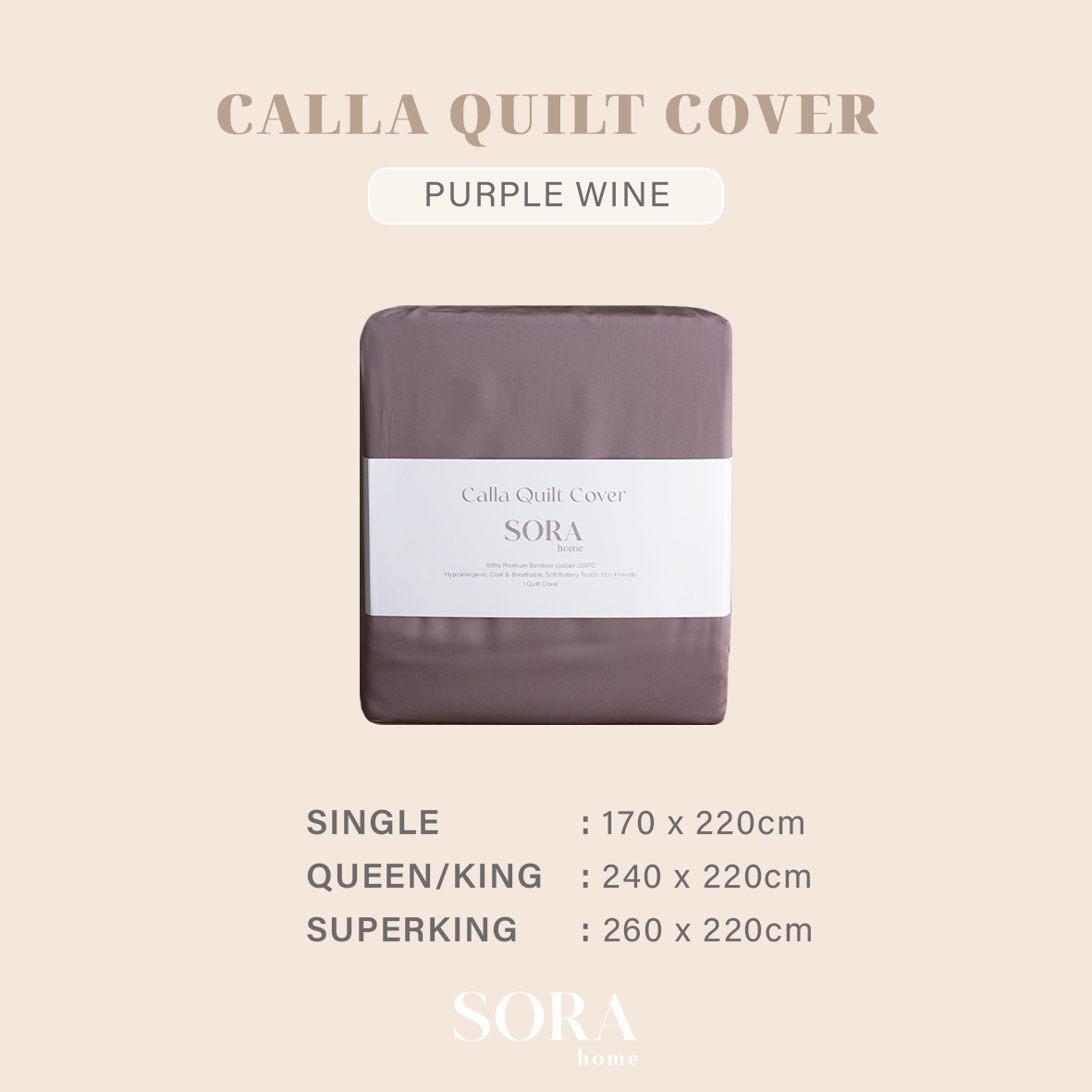 SORA Calla Quilt Cover - Premium Bamboo Lyocell 300TC Penutup Selimut Dalam Inner Duvet Bedcover