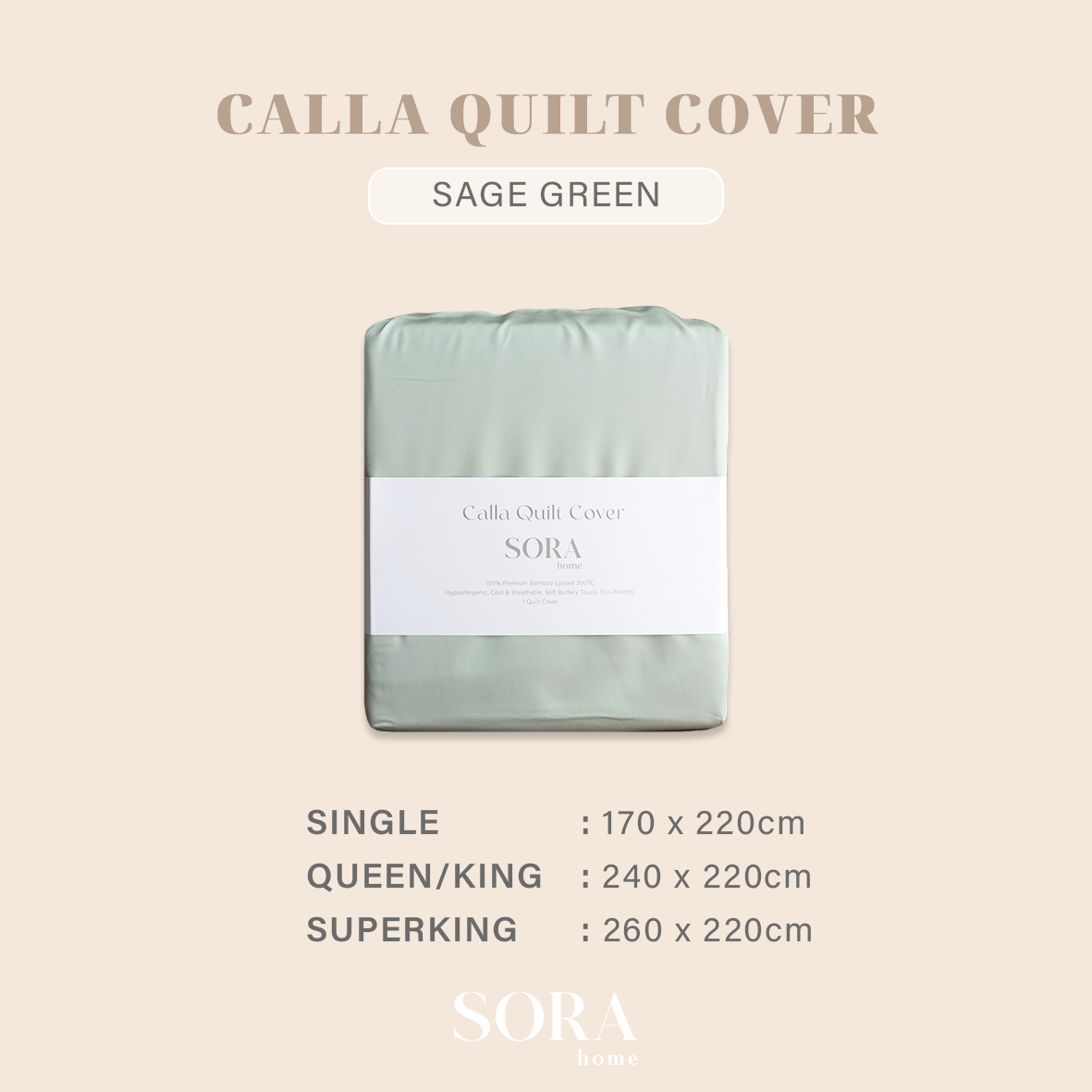 SORA Calla Quilt Cover - Premium Bamboo Lyocell 300TC Penutup Selimut Dalam Inner Duvet Bedcover
