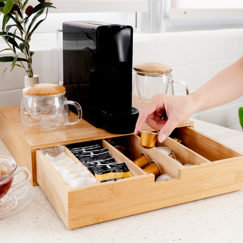 CHAIRO - Laci Bambu Tempat Teh Kopi Cutlery Adjustable Bambu
