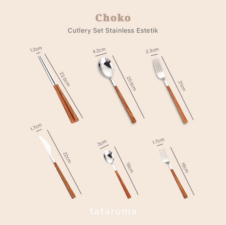 Choko Cutlery SATUAN - Sendok Garpu Pisau Sumpit Stainless Kayu Estetik