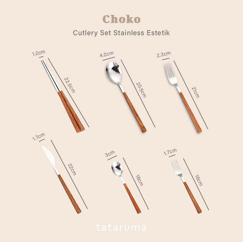 Choko Cutlery SATUAN - Sendok Garpu Pisau Sumpit Stainless Kayu Estetik