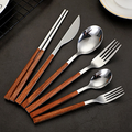 CHOKO CUTLERY SET - Sendok Garpu Pisau Sumpit Stainless Kayu Isi 6