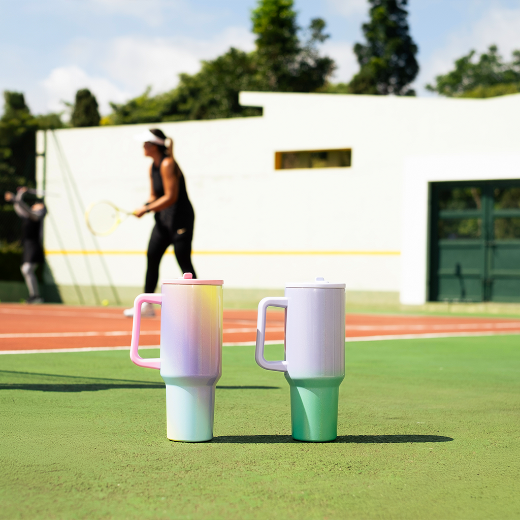 DARLIN - Tumbler Hologram Sporty Pastel Jumbo 1200ml SS 304 Vakum Double Insulated dengan Handle Tahan Dingin 24 Jam Panas 12 Jam Grafir Nama Engrave