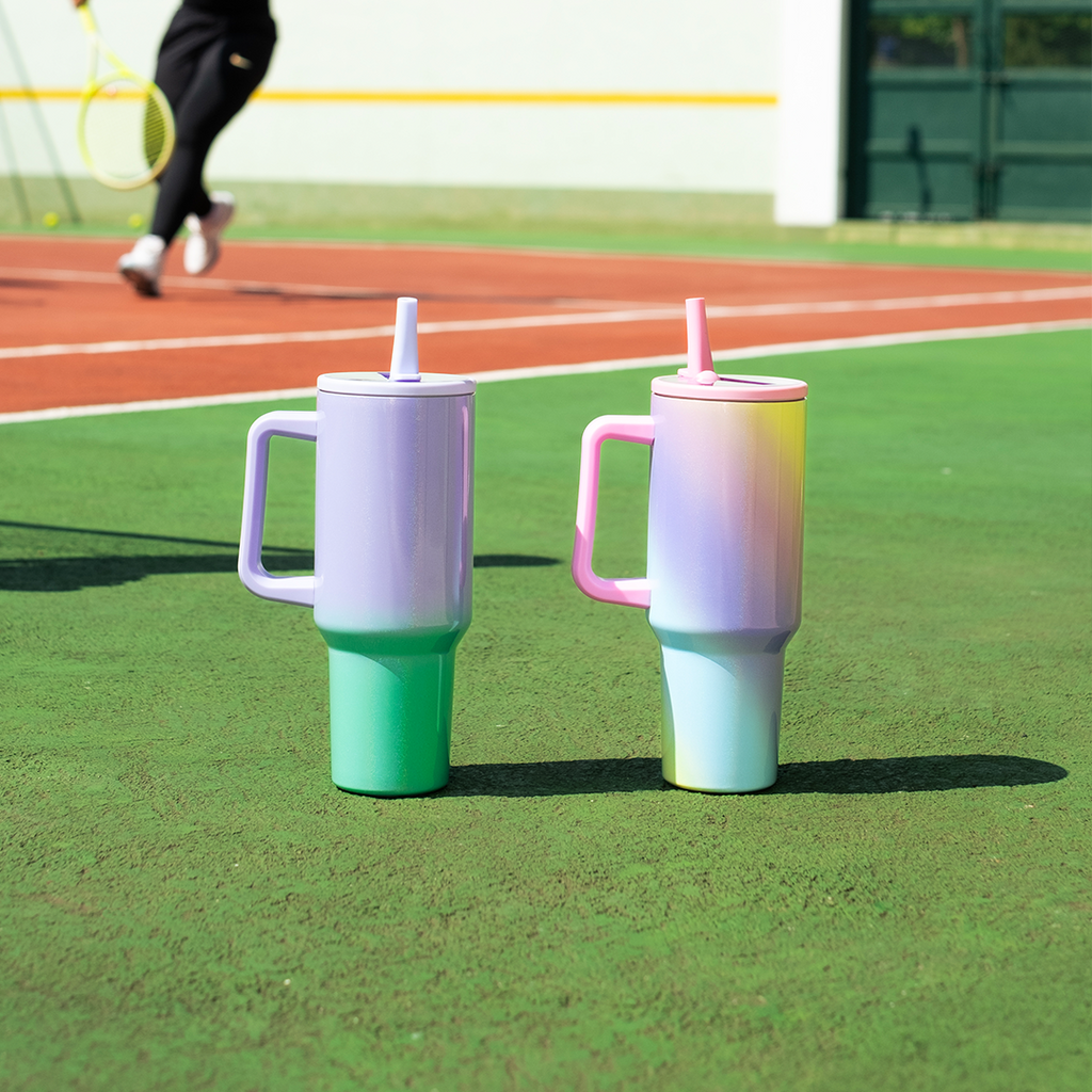 DARLIN - Tumbler Hologram Sporty Pastel Jumbo 1200ml SS 304 Vakum Double Insulated dengan Handle Tahan Dingin 24 Jam Panas 12 Jam Grafir Nama Engrave