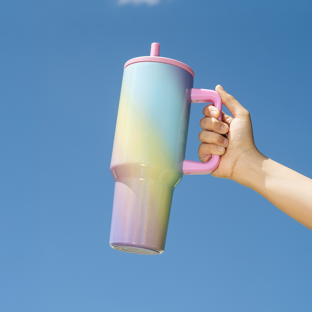 DARLIN - Tumbler Hologram Sporty Pastel Jumbo 1200ml SS 304 Vakum Double Insulated dengan Handle Tahan Dingin 24 Jam Panas 12 Jam Grafir Nama Engrave