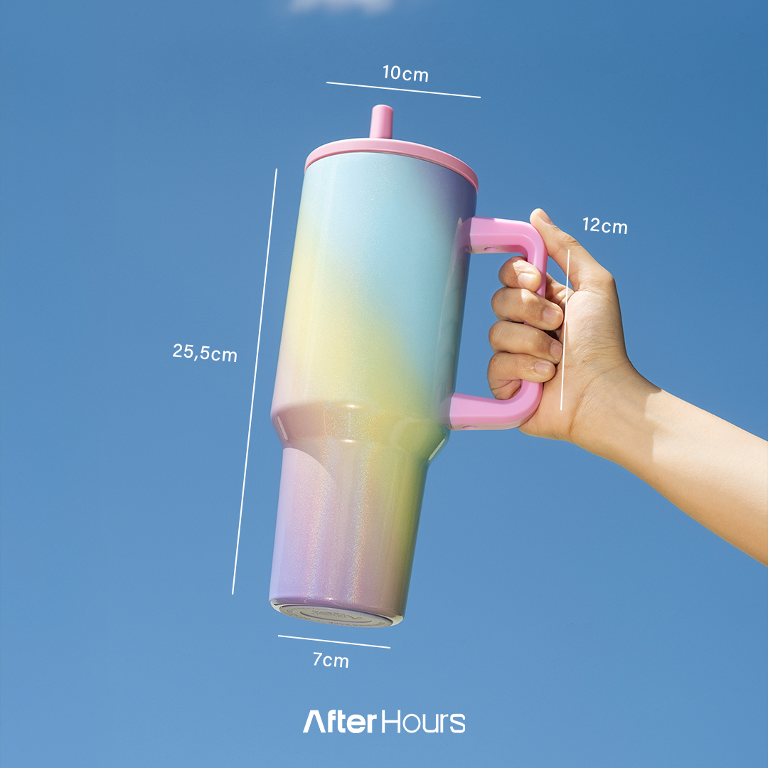 DARLIN - Tumbler Hologram Sporty Pastel Jumbo 1200ml SS 304 Vakum Double Insulated dengan Handle Tahan Dingin 24 Jam Panas 12 Jam Grafir Nama Engrave