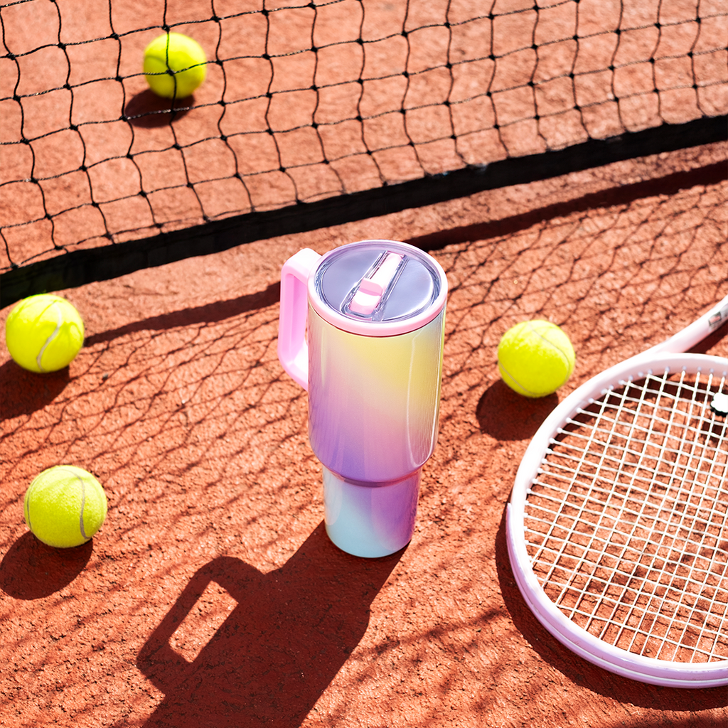 DARLIN - Tumbler Hologram Sporty Pastel Jumbo 1200ml SS 304 Vakum Double Insulated dengan Handle Tahan Dingin 24 Jam Panas 12 Jam Grafir Nama Engrave