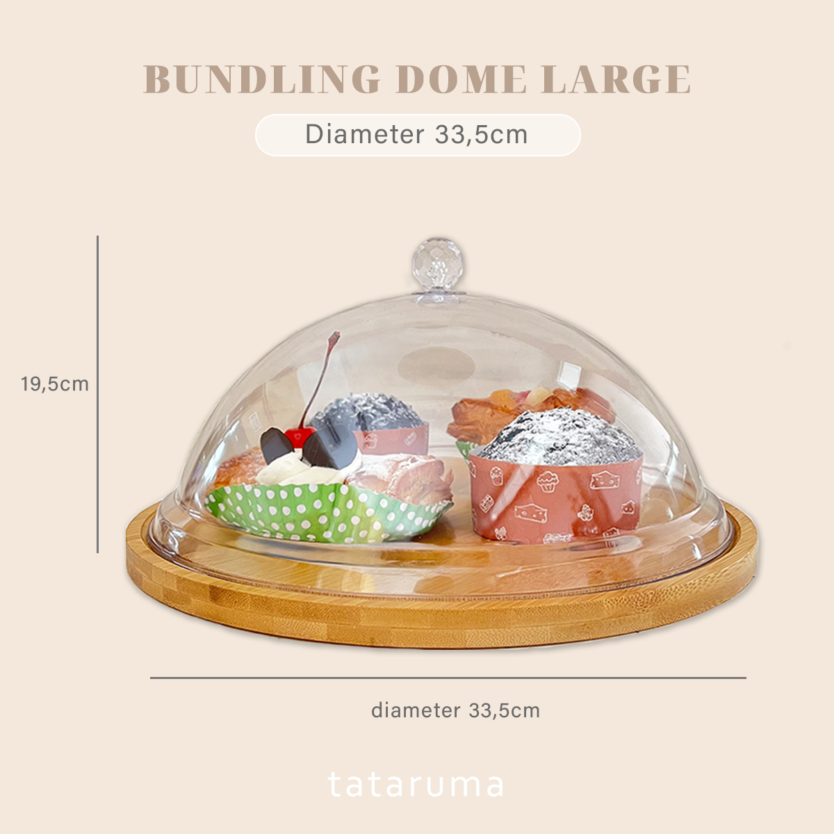 DOME BUNDLING - Penutup Makanan Kue Roti Akrilik Alas Bambu  Anti Serangga dan Debu