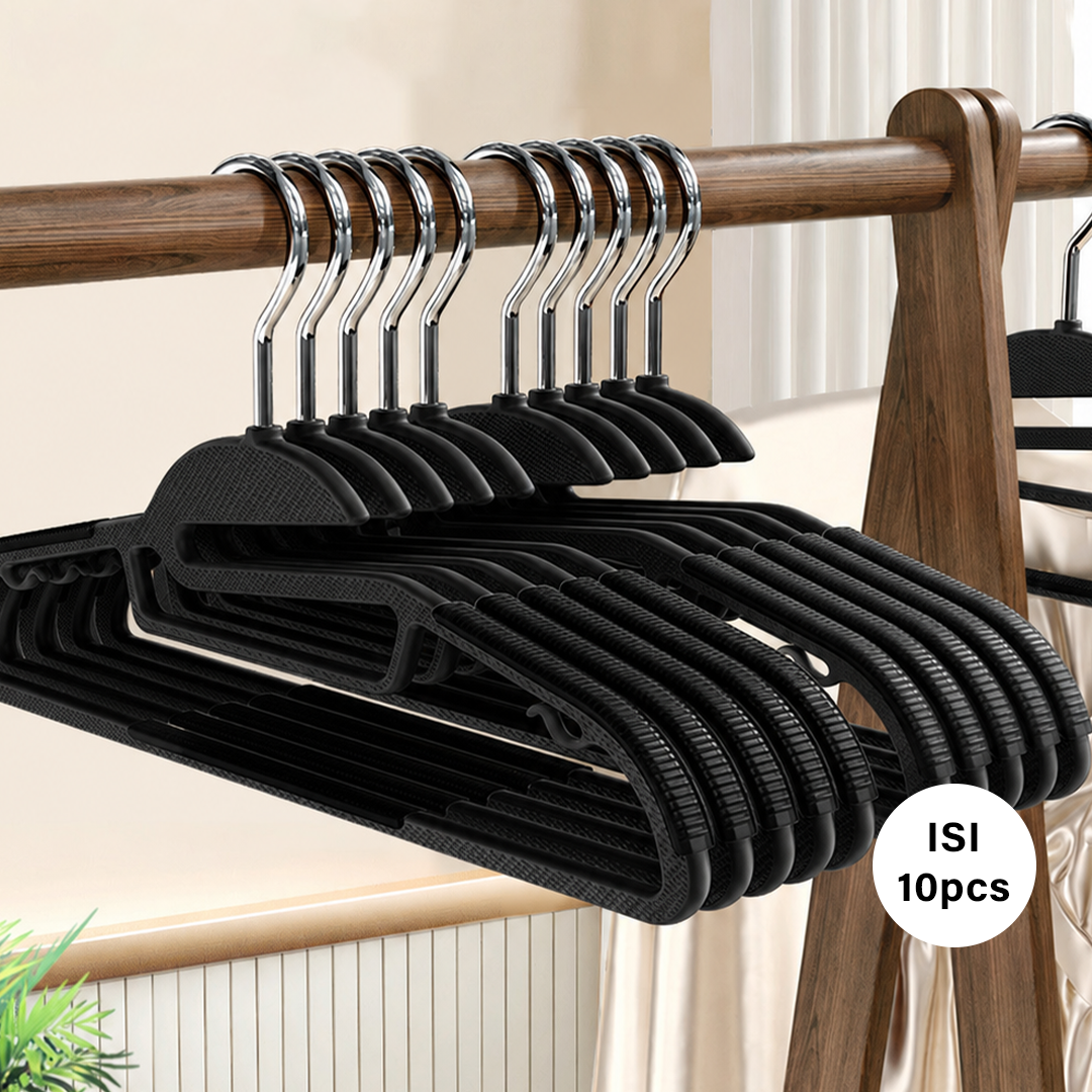 DORESU isi 10pcs - Gantungan Baju Hanger Non-slip Hitam Abu Anti Melorot Licin - 1