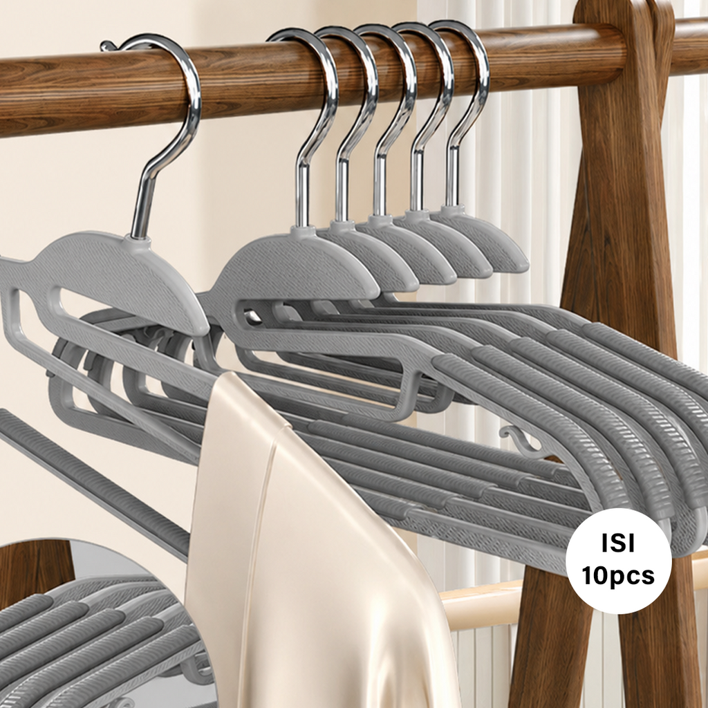 DORESU isi 10pcs - Gantungan Baju Hanger Non-slip Hitam Abu Anti Melorot Licin - 1