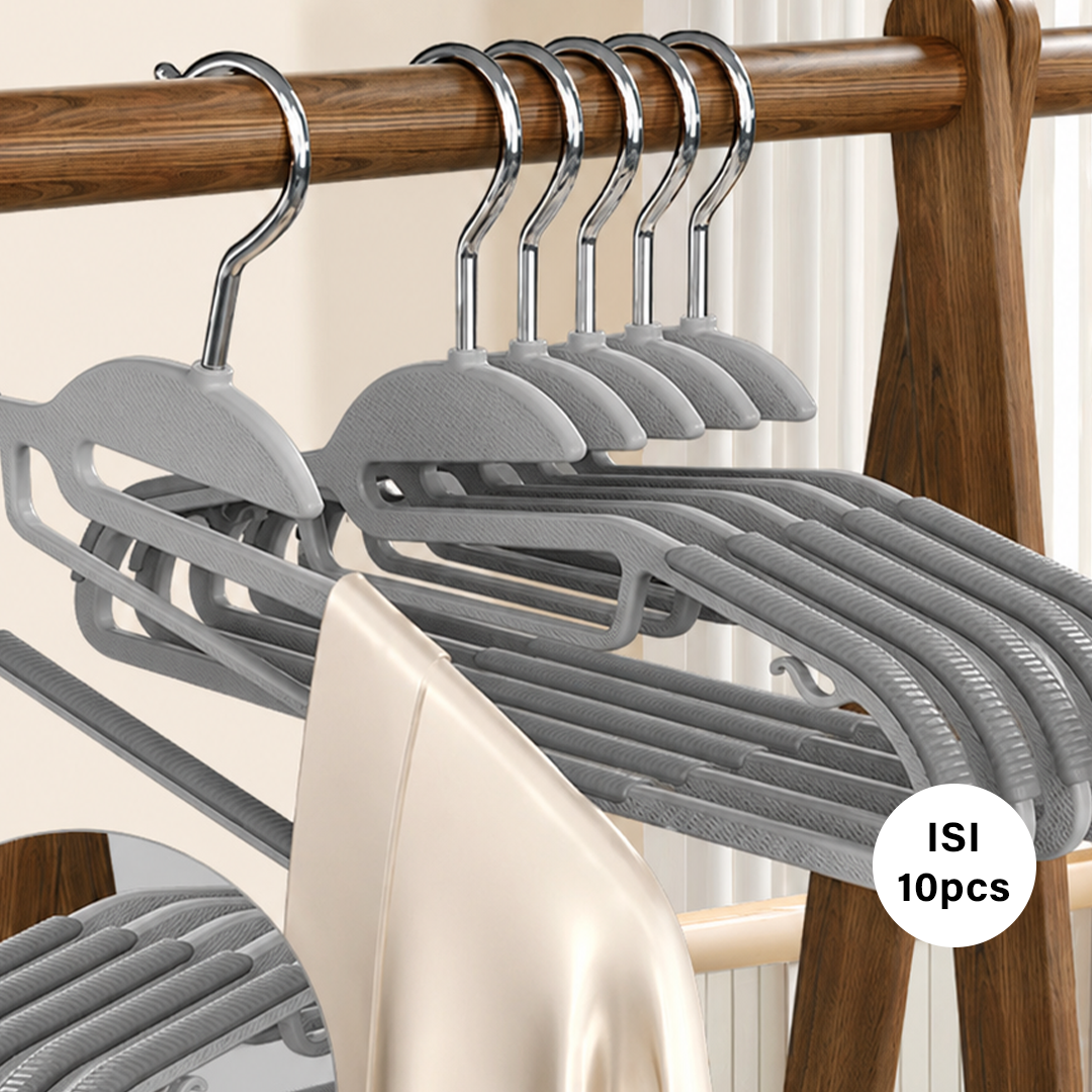 DORESU isi 10pcs - Gantungan Baju Hanger Non-slip Hitam Abu Anti Melorot Licin - 1