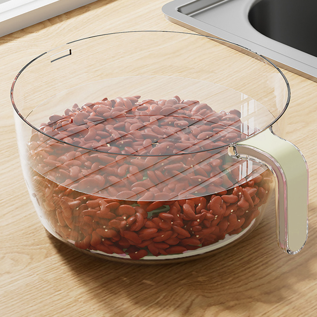 FUWA - Peniris Sayur Buah Beras dengan Tutup dan Handle Baskom Modern