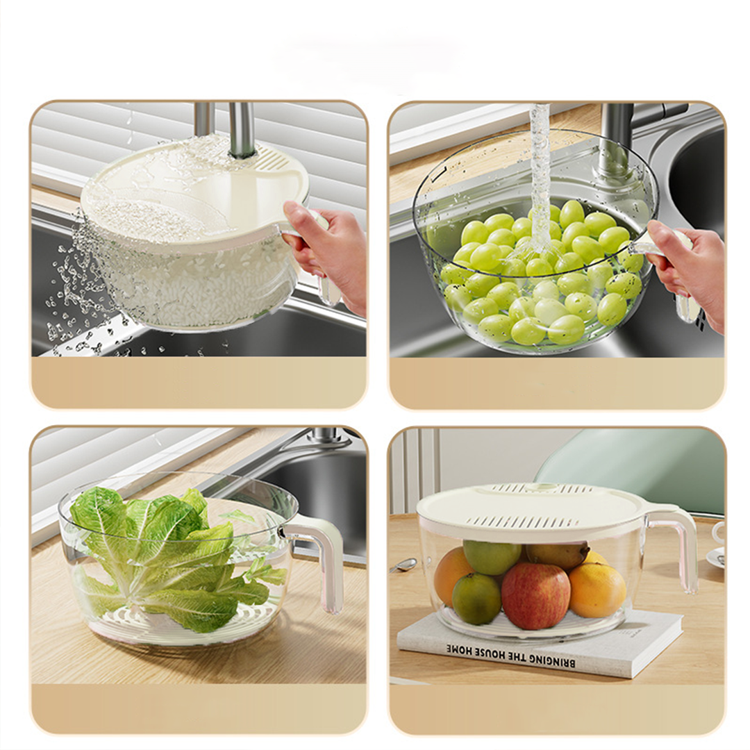 FUWA - Peniris Sayur Buah Beras dengan Tutup dan Handle Baskom Modern