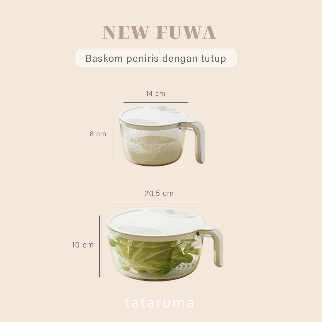 FUWA - Peniris Sayur Buah Beras dengan Tutup dan Handle Baskom Modern