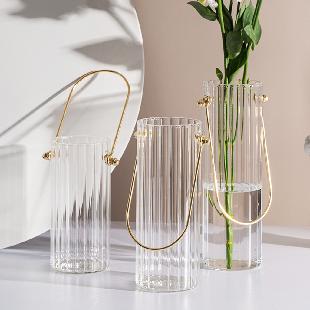 HANA - Vas Bunga Transparan Estetik Ringan Handle Gold