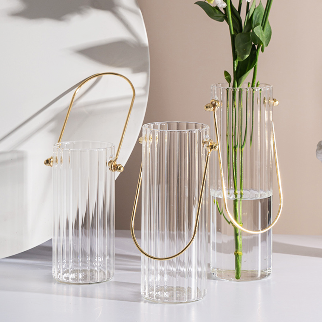 HANA - Vas Bunga Transparan Estetik Ringan Handle Gold