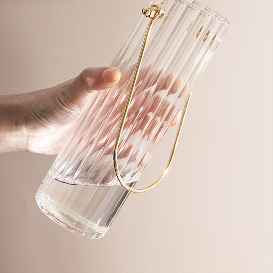 HANA - Vas Bunga Transparan Estetik Ringan Handle Gold