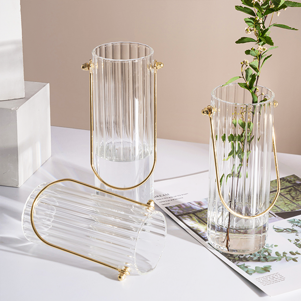 HANA - Vas Bunga Transparan Estetik Ringan Handle Gold