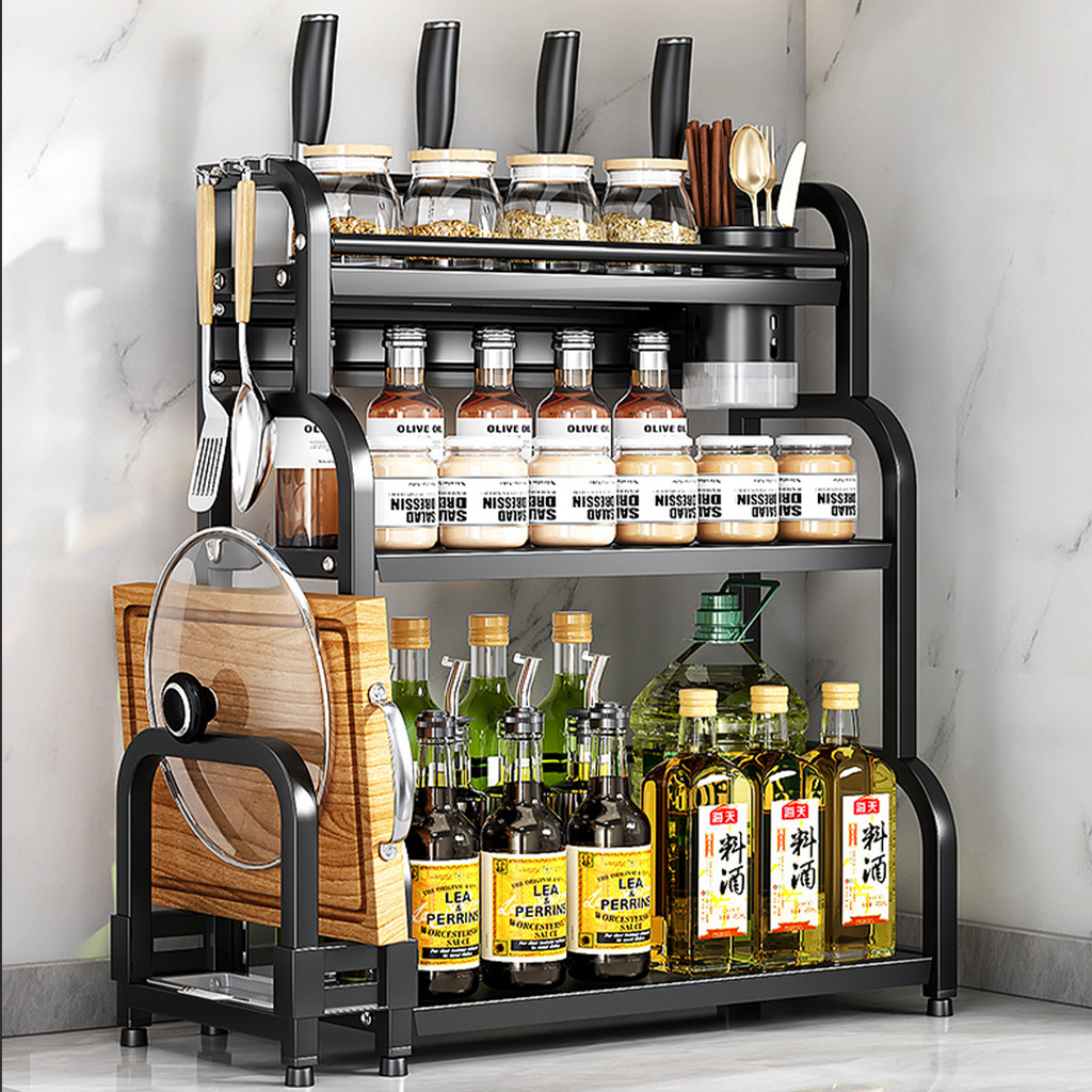HOZAN  - Rak Dapur Tingkat Multifungsi Kitchen Rack Susun Bumbu Pisau Talenan Display