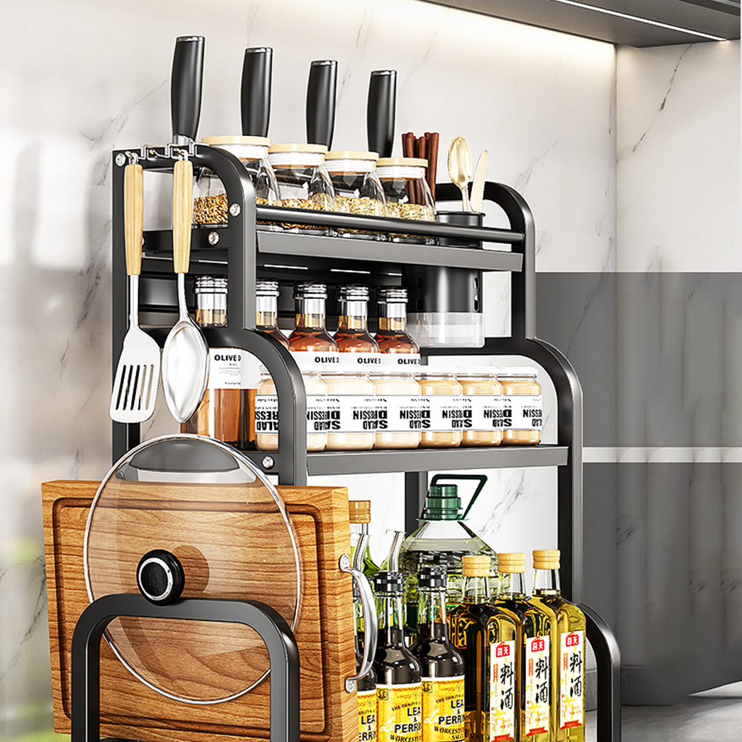 HOZAN  - Rak Dapur Tingkat Multifungsi Kitchen Rack Susun Bumbu Pisau Talenan Display