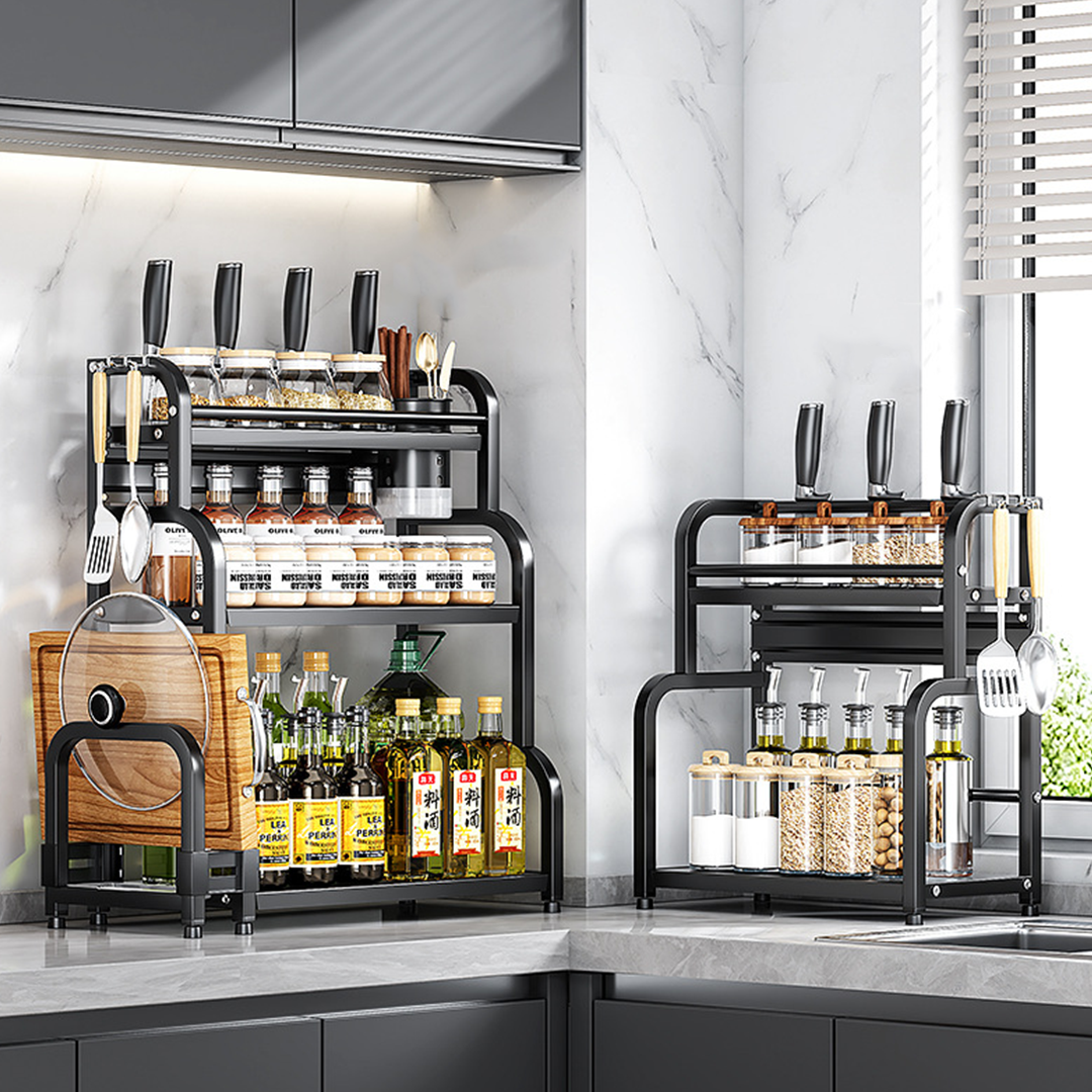 HOZAN  - Rak Dapur Tingkat Multifungsi Kitchen Rack Susun Bumbu Pisau Talenan Display
