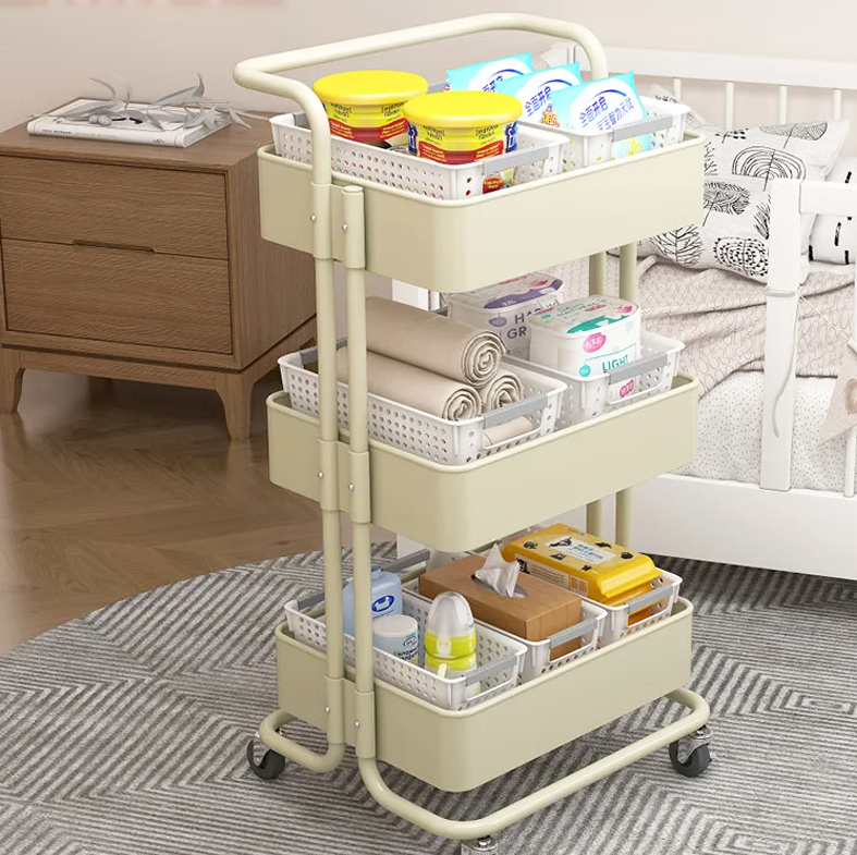 IDOKU - Troli Beroda 3 Tingkat Serbaguna dengan Handle Rak Trolley