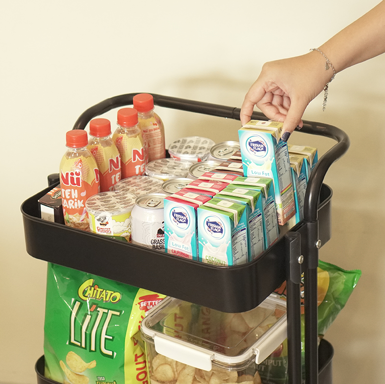 IDOKU - Troli Beroda 3 Tingkat Serbaguna dengan Handle Rak Trolley