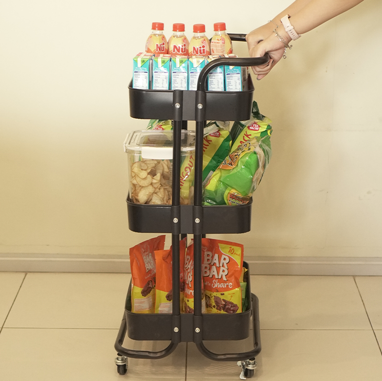 IDOKU - Troli Beroda 3 Tingkat Serbaguna dengan Handle Rak Trolley