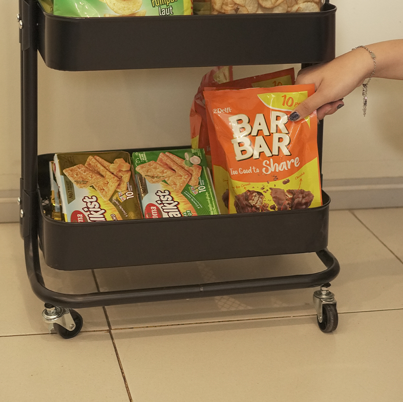 IDOKU - Troli Beroda 3 Tingkat Serbaguna dengan Handle Rak Trolley