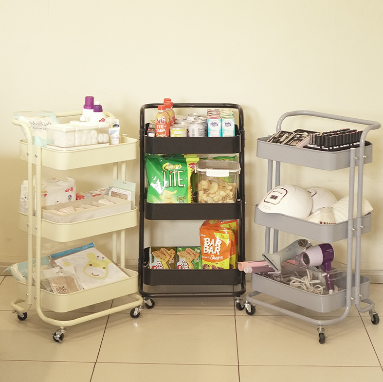 IDOKU - Troli Beroda 3 Tingkat Serbaguna dengan Handle Rak Trolley