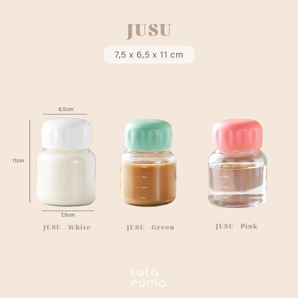 TATARUMA Jusu - Botol Minum Kaca Mini Jus Kopi Teh Panas Dingin Tebal Kedap Anti Bocor 350ml