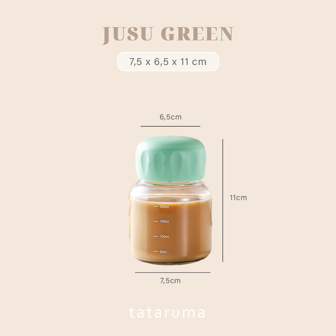TATARUMA Jusu - Botol Minum Kaca Mini Jus Kopi Teh Panas Dingin Tebal Kedap Anti Bocor 350ml