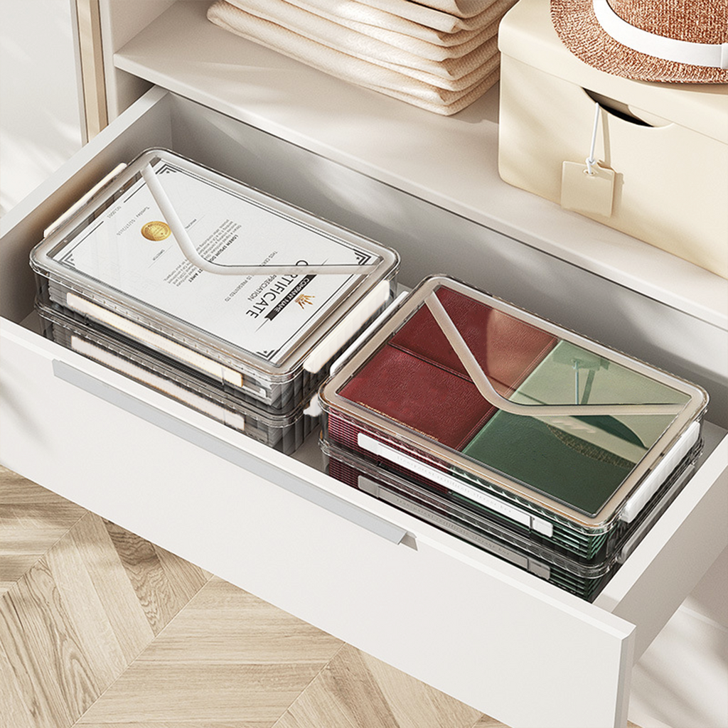 KEIJO - Kotak Penyimpanan Dokumen dengan Tutup Serbaguna File Box Tray Transparan