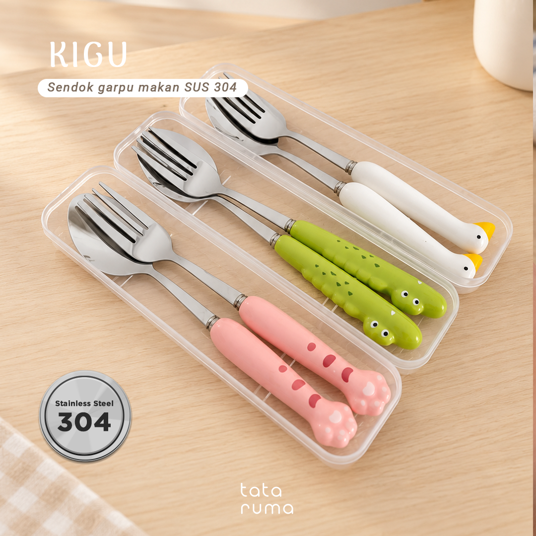 KIGU - Cutlery Set Sendok Garpu Makan Anak Karakter Lucu Stainless Steel 304